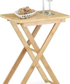 Relaxdays – Mesa Auxiliar Hecha de bambú, 52 x 40 x 31 cm, Mesa Plegable pequeña, Rectangular, Color Natural