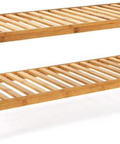 SONGMICS Zapatero de Entrada, 2 Niveles, Estante para Zapatos de Madera de Bambú, Delgado, para Salón Pasillo Dormitorio Baño, 26 x 70 x 33 cm, Blanco y Natural LBS02H