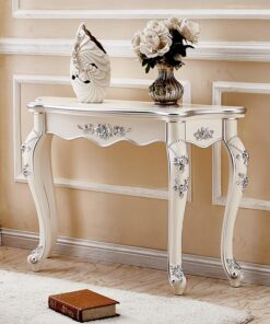 Consola de Estilo rústico con Tallado Floral, Mesa Auxiliar semicircular de Madera Maciza, Mesa Estrecha detrás del sofá, para Sala de Estar, Pasillo, vestíbulo y Entrada(Silver,96cm/37.7in)