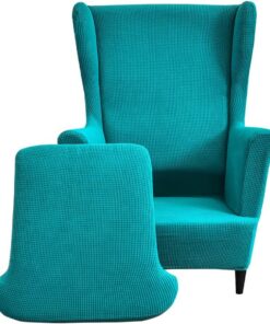 Fundas de sillón orejero elástica 1 Plaza Funda para sillas de Orejas 2 Piezas Cubre Sillón orejero Fundas para sillones orejeros con Respaldo de alas Cian