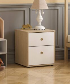 Junior Vida Neptune - Mesita de Noche con 2 cajones, cómoda de Almacenamiento para Dormitorio, Muebles Infantiles (Blanco y Roble)