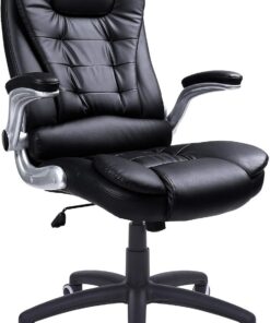 SONGMICS Silla de Oficina con Respaldo Alto, Reposacabezas y Asiento Gruesos, Reposabrazos Elevables, Silla Giratoria Ergonómica, Negro OBG51B