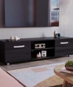 Vida Designs Cosmo Mueble de TV de 2 Puertas Moderno Brillante Mate MDF para Sala de Estar, Mueble Negro 140 cm