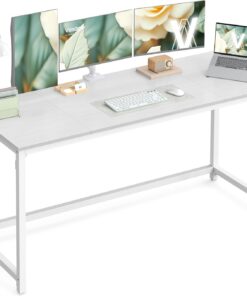 VASAGLE Escritorio, Mesa Oficina Pequeña y Estación Trabajo, para Teletrabajo, Estudio, Dormitorio, 160 x 60 x 76 cm, Estilo Moderno, Marco Metal, Blanco Arce y Blanco Perla LWD121WF01
