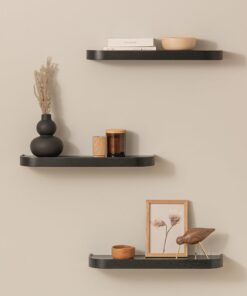 Kazai. Estantería Pared Set 'Toke' | 3 Baldas Flotantes Pared en Chapa de Madera Natural | Estante Pared para Decoración y Almacenamiento en Baño, Cocina, Sala, Dormitorio y Más | Roble, Negro