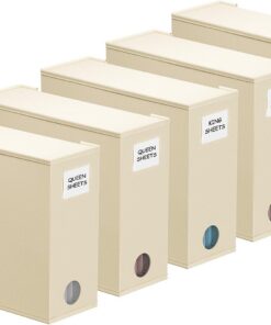 SpaceAid Paquete de 5 organizadores de sábanas y almacenamiento, organizador de sábanas plegable para armario de lino, juego de sábanas con ventana XL (tamaño Queen y King), contenedor organizador de
