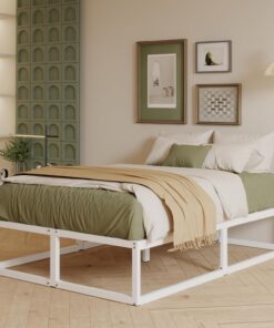 EMODA Cama de Metal 150 x 190 con Somier de Láminas, Estructura Resistente | Marco de Camas Matrimoniales Altura 36 cm con Almacenamiento Debajo, Fácil Montaje, Libre de ruidos, Blanco