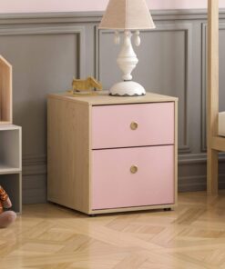 Junior Vida Neptune - Mesita de Noche con 2 cajones, cómoda de Almacenamiento para Dormitorio, Muebles Infantiles (Rosa y Roble)
