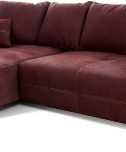 Cavadore Sofá Esquinero Mavericco/Sofá Esquinero XXL Incl. Cojines de Respaldo y Cojines Decorativos/Chaise Longue Izquierda/Estilo Industrial / 285 x 69 x 170 (AnxAlxPr) / Microfibra Roja