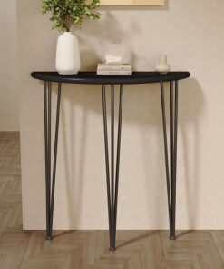 Mesa Consola Estrecha de Madera Maciza, Mesa de Entrada Moderna en Forma de Media Luna con Piernas de Metal, para Pasillo, Detrás del Sofá, Sala de Estar, Entrada(Nero,60cm)