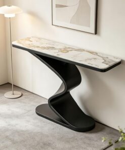 Consola recibidor Estrecha con imitación mármol y Base de Metal | Mesa consola estilo industrial con estante abierto para salón, oficina y dormitorio(A,39.4x11.8x31.5in)