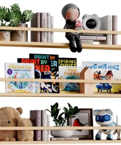 BAKAJI Juego de 3 estantes de Pared de Madera, estantes de Pared Multiusos y Barra de protección de Objetos, estantería para Dormitorio, salón, Cocina, baño, librería para Ahorrar Espacio, 3 x 60 cm