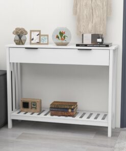 Consola de entrada, mueble de pasillo, estrecha con armarios empotrados, consola de madera con estante, entrada, sala de estar, mesa lateral, aparador estrecho, 30 x 100 x 75,5 cm, blanco - 2 puertas
