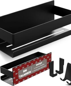 LIEBHEIM Estanteria Baño - Estanteria Ducha - Estante Baño - Cesta Ducha | Acero inoxidable - negro - 2 opciones de adhesivo