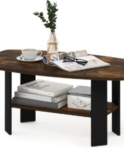 Furinno Mesa de Café Diseño Sencillo, Engineered Wood, Pino Ámbar/Negro