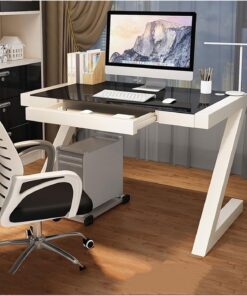 Mesa ordenador Escritorio de PC de vidrio templado moderno y sencillo, escritorio de oficina for el hogar, escritorio de dormitorio, escritorio de almacenamiento con cajones Escritorio gaming(Negro,10