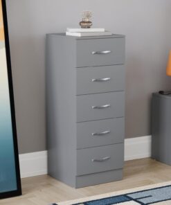 Vida Designs Mueble de Almacenamiento de 5 cajones Estrechos Altos para Dormitorio, cajones deslizantes (Gris)