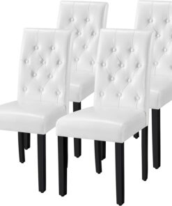 Yaheetech 4 sillas de Comedor Modernas Acolchadas de Piel sintética, Respaldo y Patas de Madera Maciza, Capacidad de Carga de 135 kg, 4 Unidades/Blanco