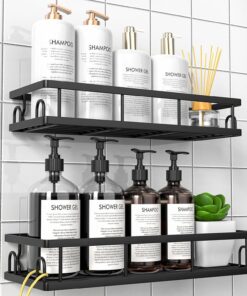 Estanteria Baño, Estanteria Ducha sin Taladro, Negro- 2 Piezas | Resistente al Agua, Organizador Baño para Champú y Gel de Baño