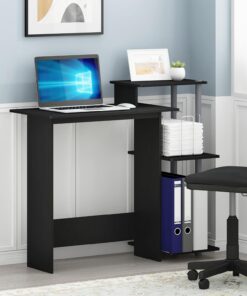 Furinno Efficient - Escritorio Negro para computadora de 29 Pulgadas con estantes Laterales, Escritorio para Juegos con 3 estantes Abiertos, Escritorio de Oficina en casa, para Oficina en casa, Sala
