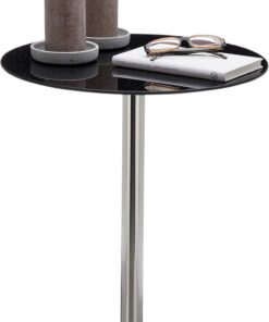 Relaxdays Mesa Auxiliar Redonda, Cristal-Acero Inoxidable, Negro, 53 X 43 X 43 Cm