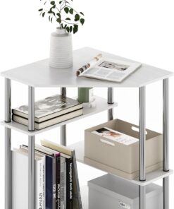 Furinno Turn-N-Tube Escritorio esquinero Que Ahorra Espacio con estantes, Engineered Wood, Roble Blanco/Acero Inoxidable, 79 (W) x 72.4 (H) x 57.2 (D) cm