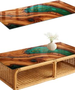 Tapa para Mesa de Centro 125x50 cm | Rectangular | Bordes Pulidos | Ondas de madera | Vetro Temperato | Pies Antideslizantes | para la Cocina y Salón | con Impresión Decorativa