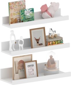 EXYGLO Estanterias de Pared Madera Clásicos Modernos, Baldas Estanterias Pared Blanca para Salon, Cocina, Baño, Dormitorio, Ahorra Espacio en el Hogar, Juego de 3