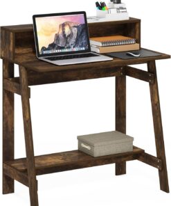 Furinno Simplistic Escritorio para Juegos con Soporte para Monitor Y Estructura En A para Oficina O Estudio, Pino Ámbar