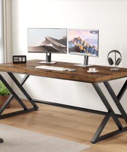 LVB Escritorio de madera rústica para computadora, oficina ejecutiva, juego y estudio, gran mesa industrial con almacenamiento