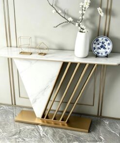 Mesa Consola Estrecha para Entrada y sofá, Marco Dorado geométrico | Marco metálico dorado, diseño estrecho para entrada, decoración del hogar