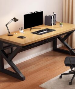 Escritorio Gaming Moderno de 100 x 50 cm: Madera Maciza y Soporte metálico Tipo K, Grosor de 2,5 cm, Orificio para Cable, Elegante Mesa de Oficina para el hogar y Gaming (Color Madera).