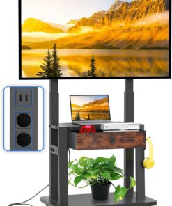 Maiproo - Soporte para TV con Ruedas con Toma para Pantallas Planas/Curvas de 32 a 75 Pulgadas hasta 100 kg (LCD/LED/OLED) - Mueble de TV móvil con cajón de Tela y Ruedas, Altura Ajustable