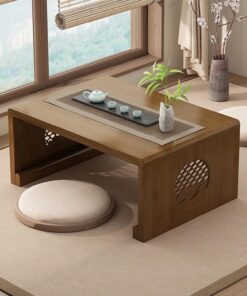 Mesa de Suelo de té Chino de bambú,Mesa de Centro Plegable Japonesa,Mesa de Altar for meditación,Mesa de Tatami Plegable portátil Baja for Sala de Estar,decoración del hogar (S, Nogal)
