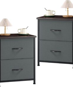 Somdot Mesitas de Noche con Cajones de Tela, Mesa de Noche Dormitorio, Mesilla de Noche Ideales para Salón, Estudio, 30 Profundo x 42 Ancho x 50 Alto (2 Cajones), Gris carbón, Pack 2