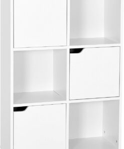 Mondeer Estantería Librería Estantería para Libros Estantería Almacenaje de Pared de 6 Cubos 3 Puertas Blanco 60 x 90 x 30 cm