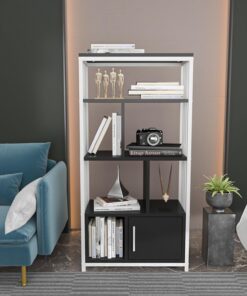 Hanah Home Elegante Soporte para Libros en Blanco y Negro, 60 cm x 120 cm x 29,6 cm, 100% melamina, 18 mm de Grosor, decoración Moderna del hogar y la Oficina