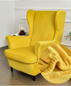 Funda for sillón con Orejas de Terciopelo elástico de 2 Piezas con Funda de cojín en T, Funda for sillón Antideslizante de Moda de Color sólido for Strandmon, Dormitorio(Curcuma)
