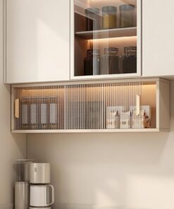 Armario de Baño Pared con Puerta de Acrílico, Mueble Auxiliar de Aluminio Nido de Abeja para Cocina y Baño, Estante de Almacenamiento Suspendido(Khaki,90 * 22 * 30CM/35.4 * 8.7 * 11.8IN)