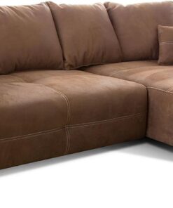 Sofá rinconero CAVADORE Mavericco/XXL Sofá de Esquina Incluye Cojines lumbares y Decorativos/Longchair a la Derecha/Estilo Industrial / 285 x 69 x 170 (An x Al x P) / Microfibra Color marrón
