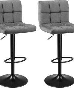 SONGMICS Juego de 2 Taburetes de Bar, Silla Alta, Altura Regulable con Funda de PU, Giratorio con Respaldo y Reposapiés, Comedor, Mostrador, Acero Cromado, Marrón Nogal LJB064K08