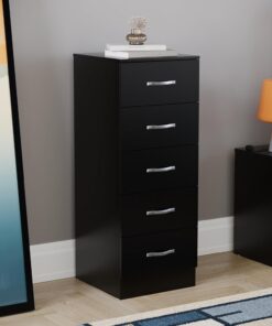 Vida Designs Pecho Cómoda Estrecha, Madera de ingeniería, Black, 36D x 34.5W x 90H centimetres