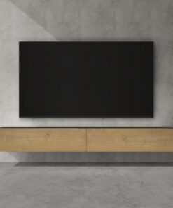 doporro Mueble de TV para Salón 240x40,2x30cm Mesa TV con Puerta Abatible hacia Abajo, en Gris Negro Mate + Marrón Claro, Mueble de TV Flotante, Estante TV 02 | Fernsehschrank02 - Mesa de TV colgante, color gris negro mate + marrón claro