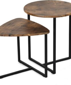 MEUBLE Cosy Juego de 2 Mesas de Café Auxiliares para Sala de Estar, Mesita Nido en Madera de Ingeniería y Metal, Estilo Industrial, Marrón