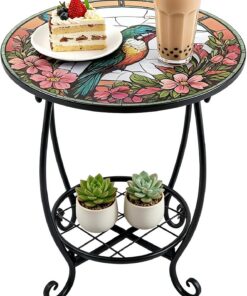 Mesa para exteriores Mesa de té metálica con estampado de animal | Mesita para Exteriores y Jardín Para el porche, el balcón, el jardín, el patio, la sala de estar, el dormitorio, las