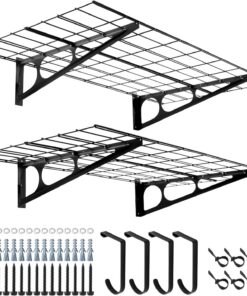 2 Estanterías de 2 x 4 Pies con Ganchos, 24 x 48 Pulgadas, Estantería de Pared de Metal para Tienda, Cobertizo, Almacenamiento