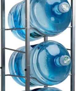 Mind Reader Soporte para jarra de agua, capacidad para cuatro jarras de 5 galones, enfriador de agua, estante, metal, 13.5 pulgadas de largo x 13.5 pulgadas de ancho x 41 pulgadas de alto, plateado