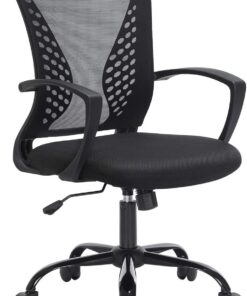SONGMICS, Silla Giratoria, Regulable en Altura, Función de Inclinación, Respaldo y Asiento de Malla Transpirable, para Estudio de Oficina, Carga Máx. 120 kg, Negro OBN22BK, 58 x 60,5 x (96-104) cm
