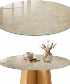 Tapa para Mesa de Centro 70 cm | Redondo | Multiusos | Bordes Pulidos | Textura cálida | para la Cocina y Salón | Vetro Temperato | Pies Antideslizantes | con Impresión Decorativa