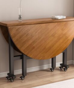 Mesa de Comedor Plegable for Uso doméstico, Mesa de Cocina Extensible con alas abatibles, Mesa de Cocina Redonda Plegable y portátil con 6 Ruedas(Brown,100cm)